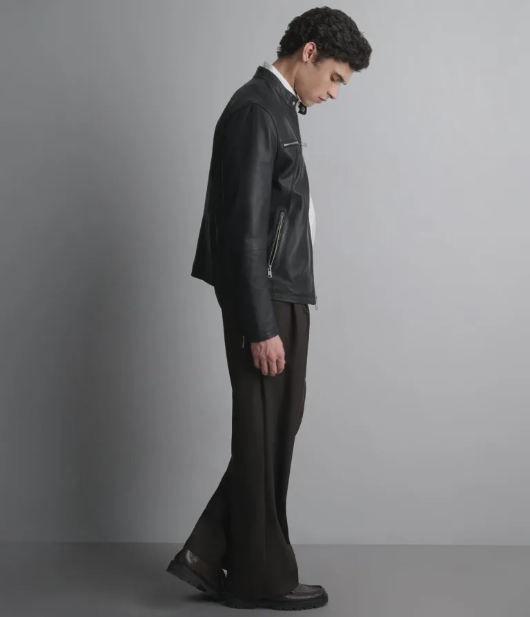 Wilsons Leather Quinton Black leather racer jacket side view