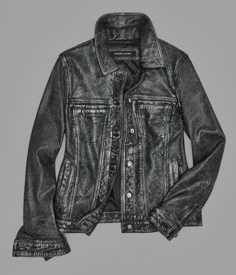 Addison Leather Denim Jacket in Jet Black, official Wilsons Leather product photo 3
