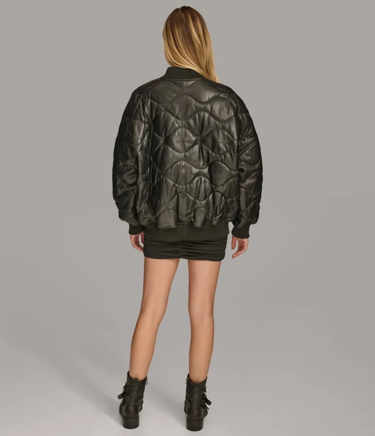 Jenna Quilted Oversized Bomber in Black, official Wilsons Leather product photo 4