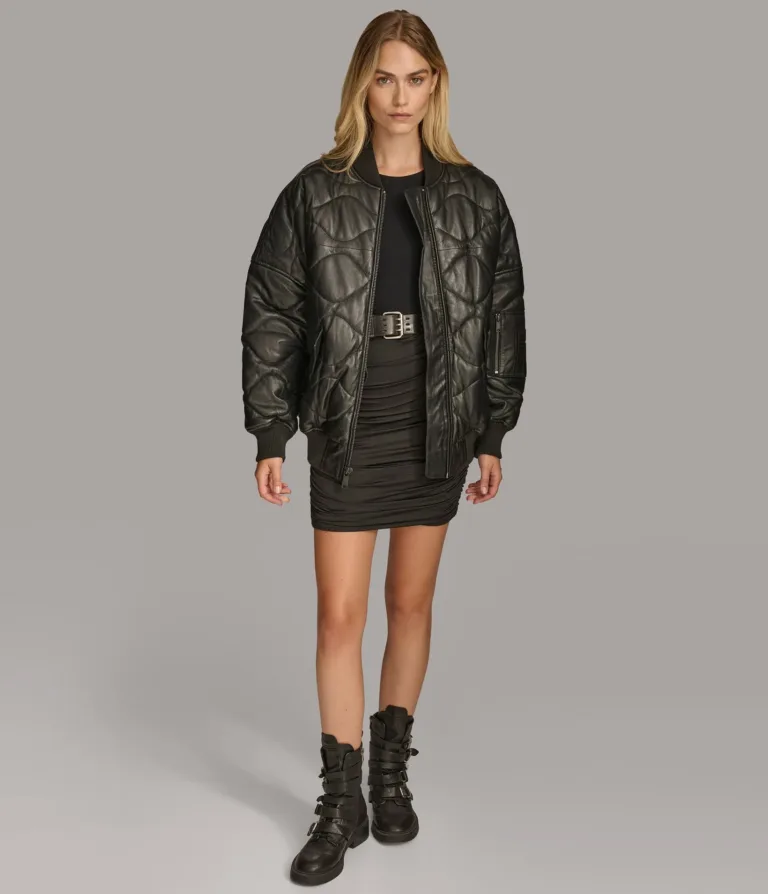 Jenna Quilted Oversized Bomber in Black, official Wilsons Leather product photo 6
