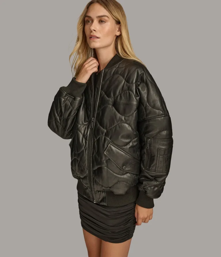 Jenna Quilted Oversized Bomber in Black, official Wilsons Leather product photo 2