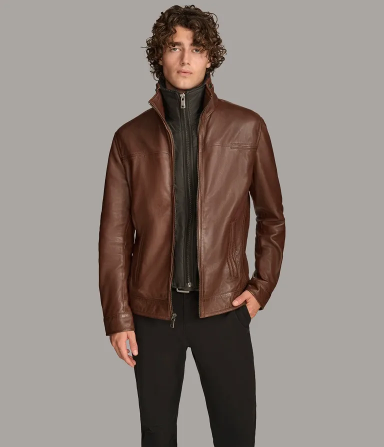Wilsons Leather Jett Brown leather jacket front detail