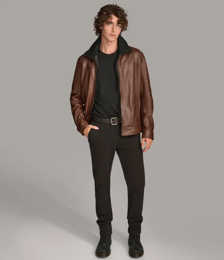 Wilsons Leather Jett Brown leather jacket front detail 2
