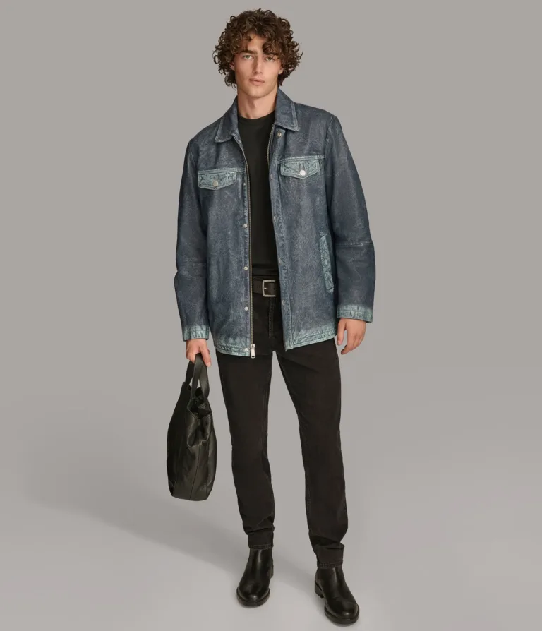 Wilsons Leather Nolan Medium Blue leather denim shirt jacket product view 5