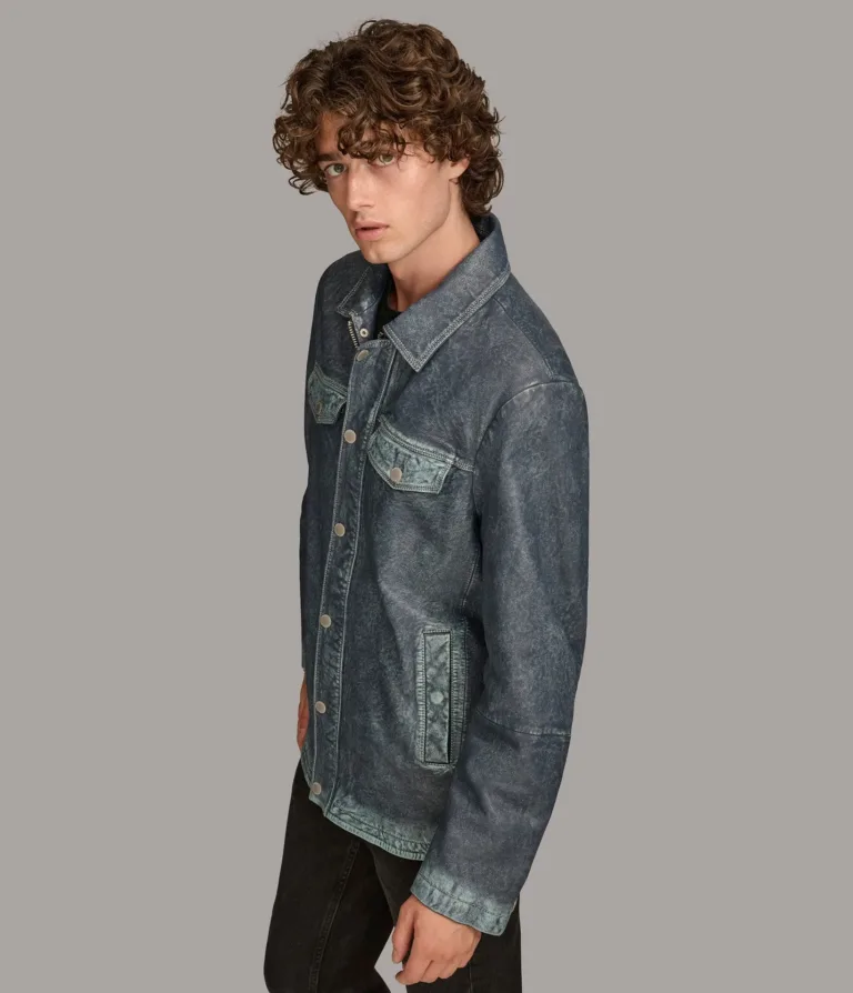 Wilsons Leather Nolan Medium Blue leather denim shirt jacket product view 3