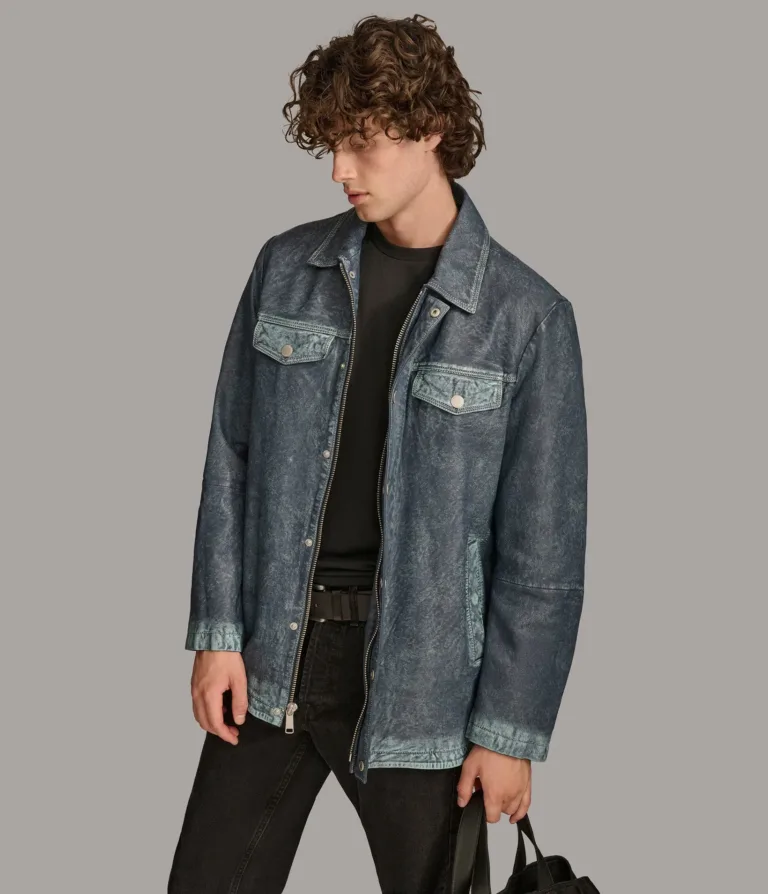 Wilsons Leather Nolan Medium Blue leather denim shirt jacket product view 2