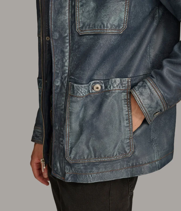 Wilsons Leather Wesley Medium Blue leather denim chore jacket product view 7