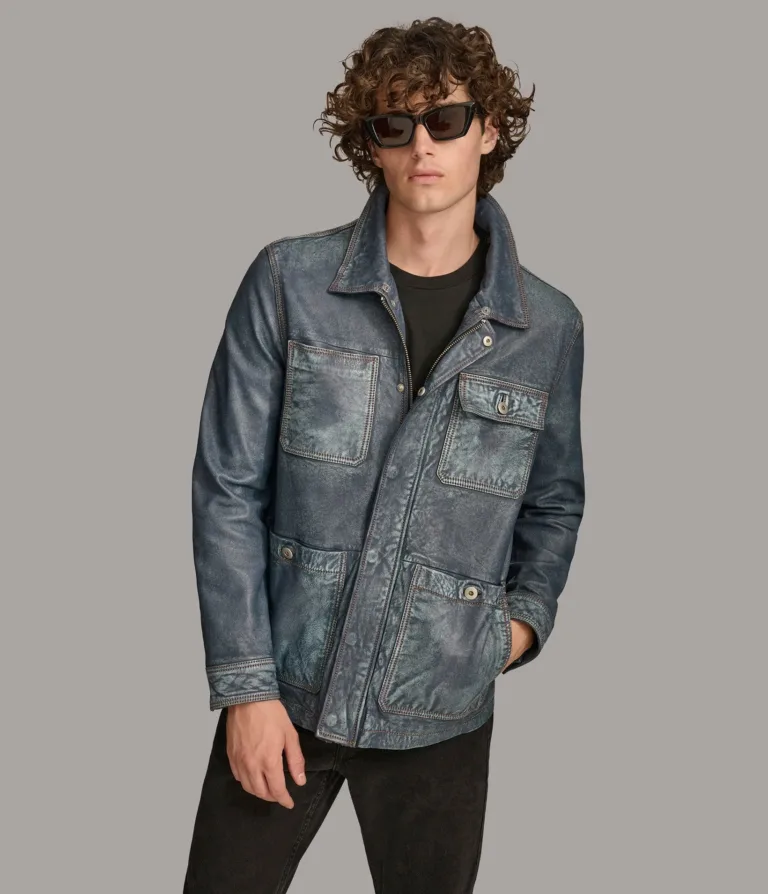 Wilsons Leather Wesley Medium Blue leather denim chore jacket product view 1