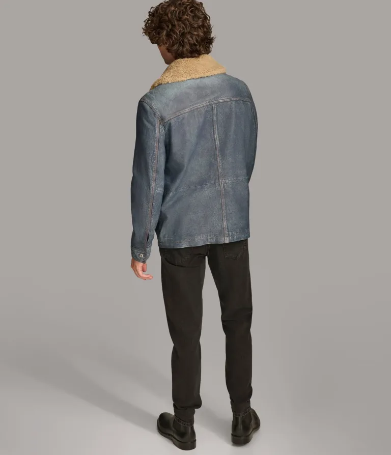 Wilsons Leather Wesley Medium Blue leather denim chore jacket product view 3
