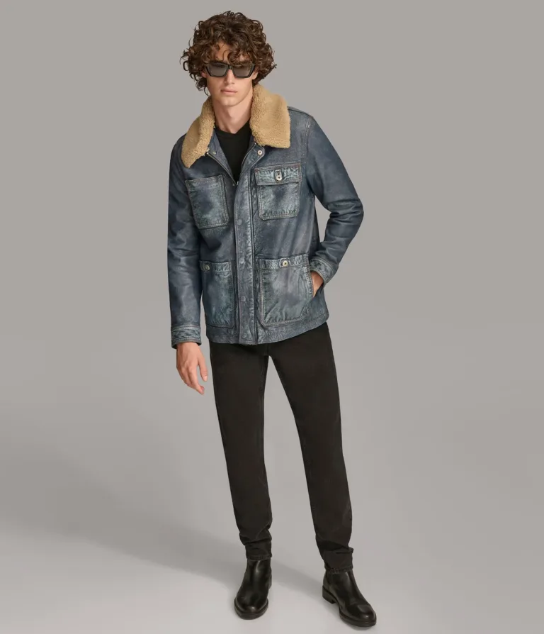 Wilsons Leather Wesley Medium Blue leather denim chore jacket product view 5