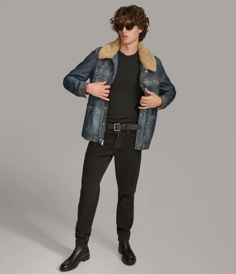 Wilsons Leather Wesley Medium Blue leather denim chore jacket product view 4