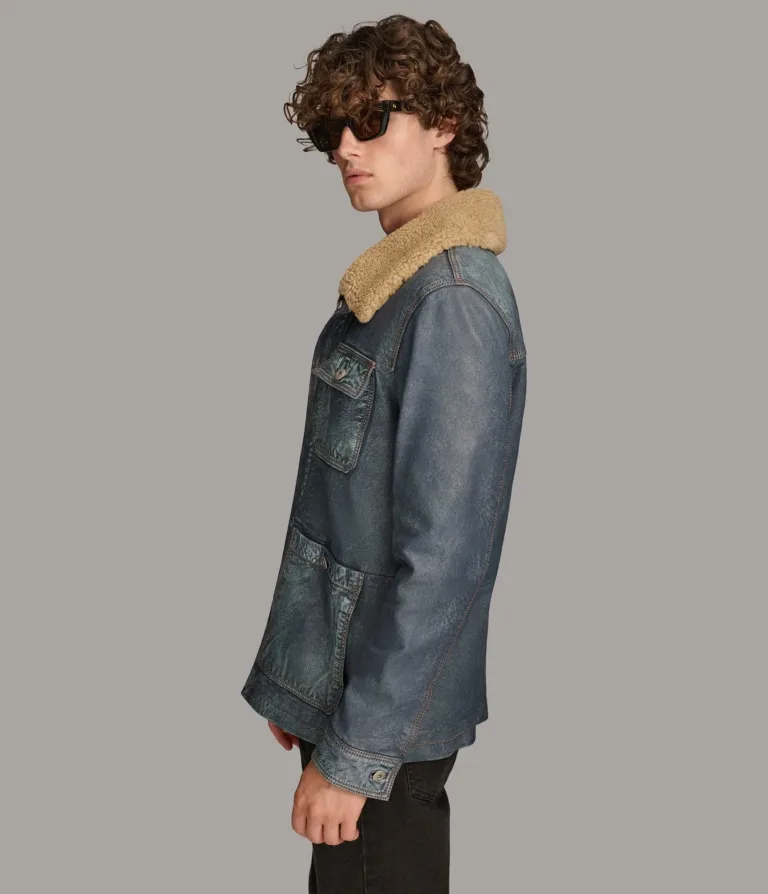Wilsons Leather Wesley Medium Blue leather denim chore jacket product view 2