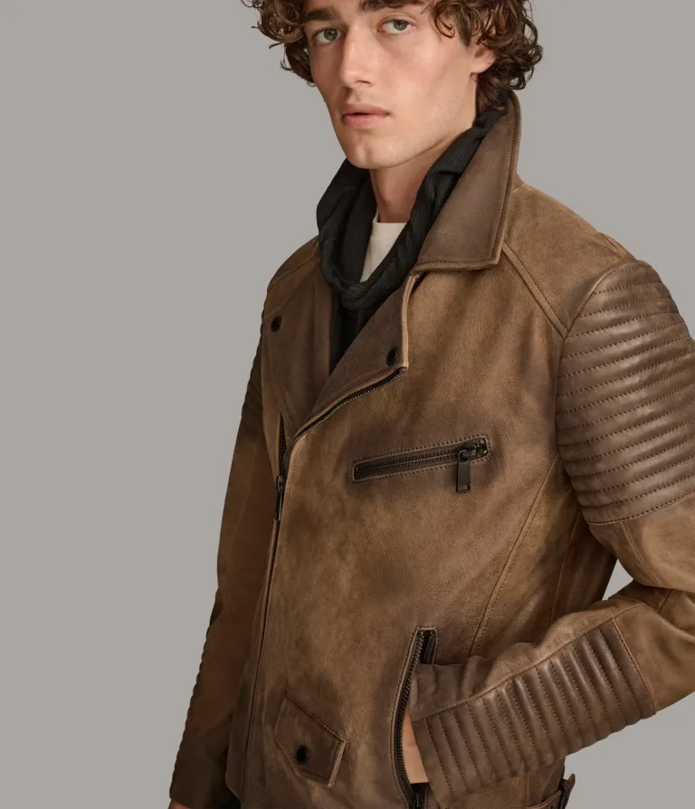 Wilsons Leather Dom Cognac padded moto jacket product view 3