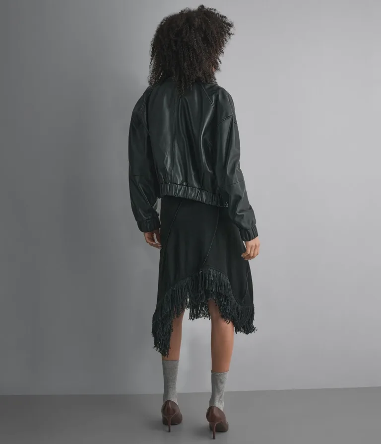 Bailen Cropped Leather Bomber Jacket in Black, official Wilsons Leather product photo 3
