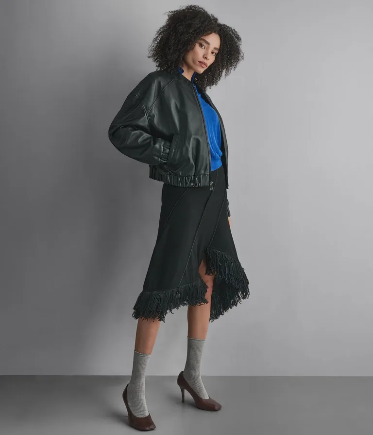 Bailen Cropped Leather Bomber Jacket in Black, official Wilsons Leather product photo 4