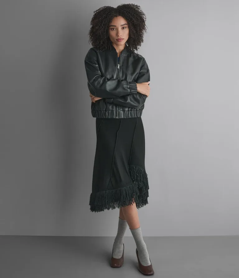 Bailen Cropped Leather Bomber Jacket in Black, official Wilsons Leather product photo 6