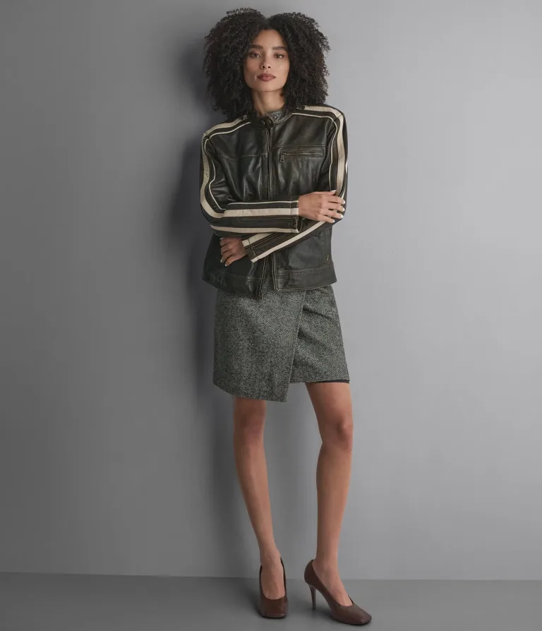 Cameron Leather Oversized Racer Jacket in Rusty Brown, official Wilsons Leather product photo 4