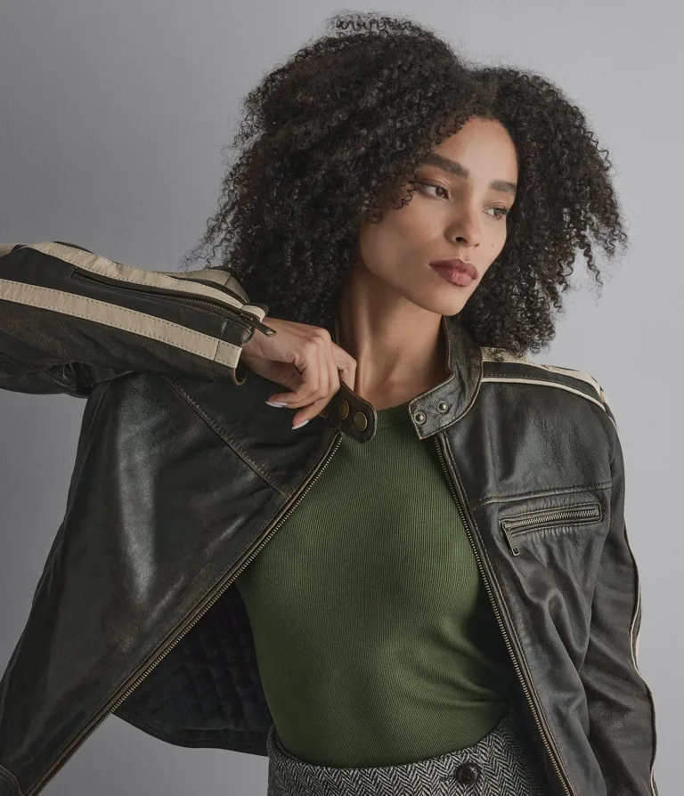 Cameron Leather Oversized Racer Jacket in Rusty Brown, official Wilsons Leather product photo 5