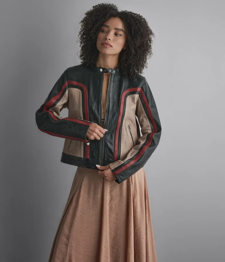 Riley Cropped Leather Racer Jacket, official Wilsons Leather product photo 2