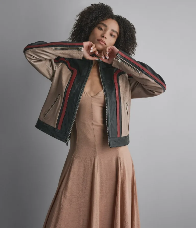 Riley Cropped Leather Racer Jacket, official Wilsons Leather product photo 6