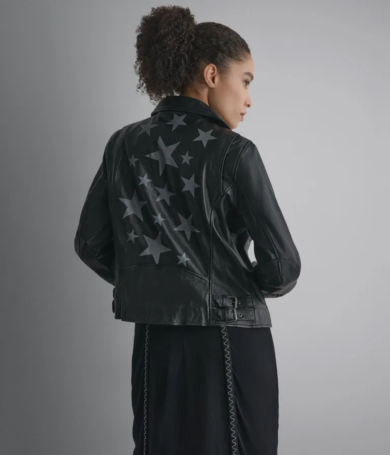 Delaney Leather Star Moto Jacket in Black, official Wilsons Leather product photo 1