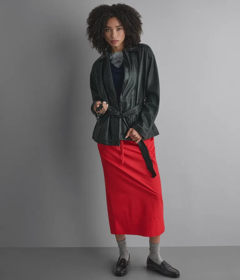Monroe Leather Belted Asymmetric Moto Jacket in Black, official Wilsons Leather product photo 5
