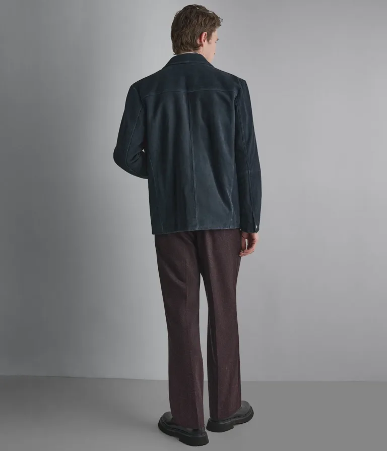 Wilsons Leather Wayne Navy suede shirt jacket back view