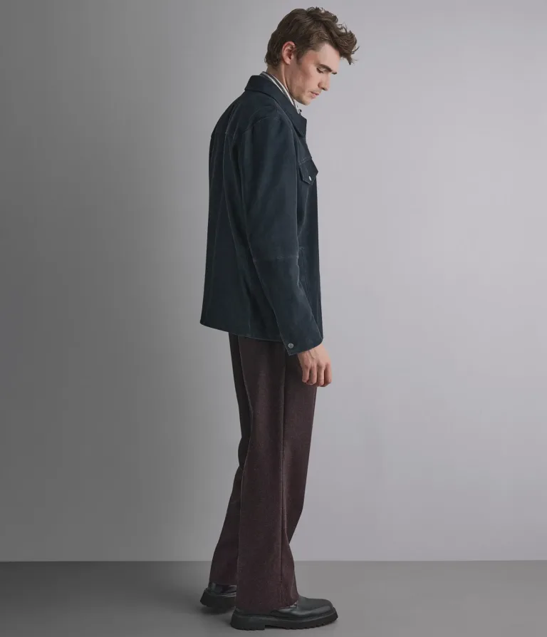 Wilsons Leather Wayne Navy suede shirt jacket side view