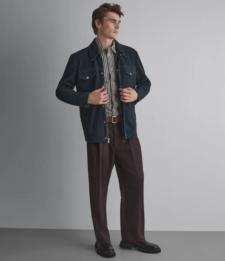 Wilsons Leather Wayne Navy suede shirt jacket view 2