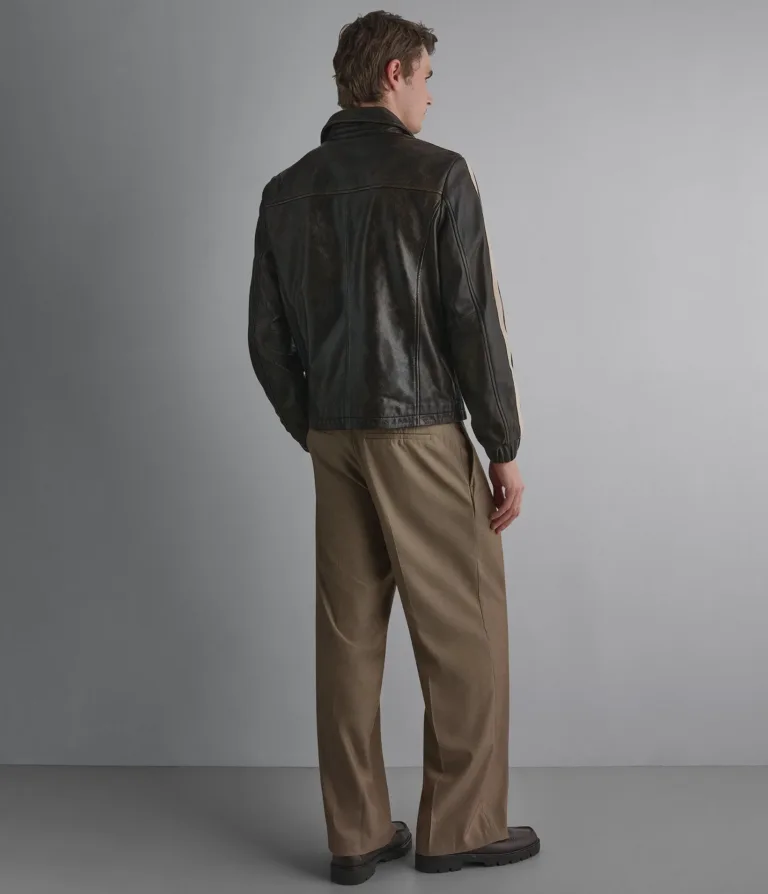 Wilsons Leather Trent striped track jacket in Rusty Brown, back view