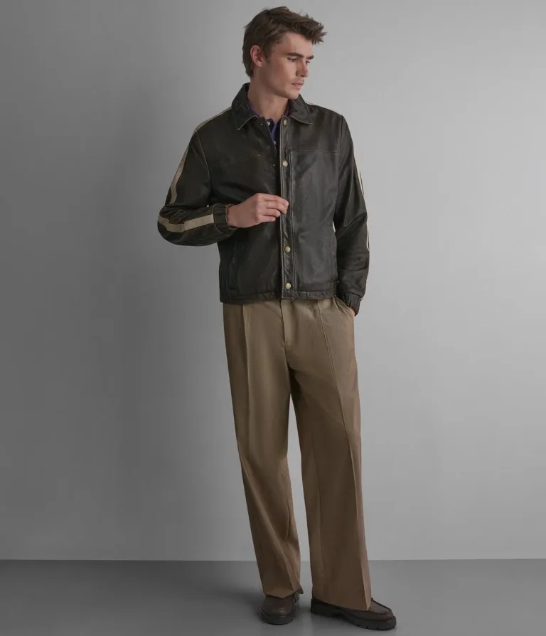 Wilsons Leather Trent striped track jacket in Rusty Brown, product view 1