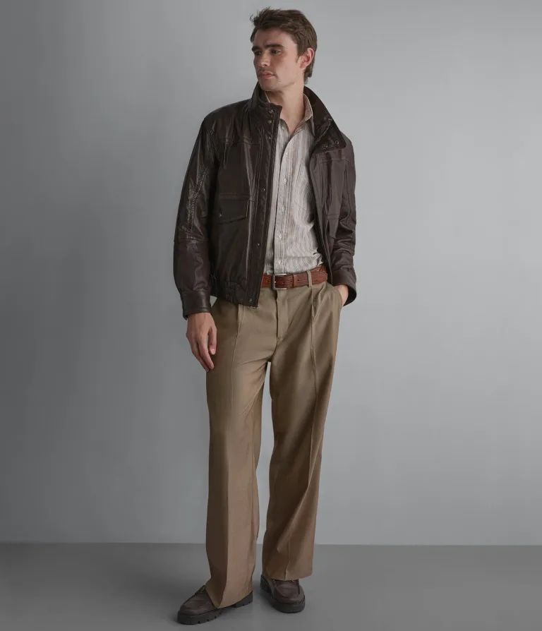 Wilsons Leather Marvin vintage bomber jacket in Java, front view