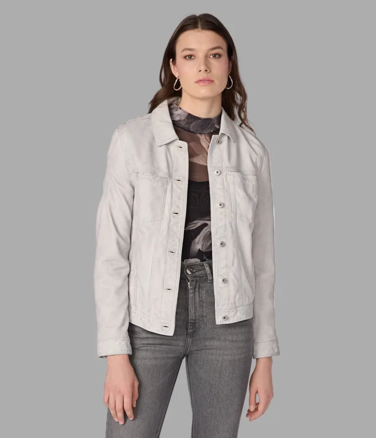 Addison Leather Denim Jacket in White, official Wilsons Leather product photo 1