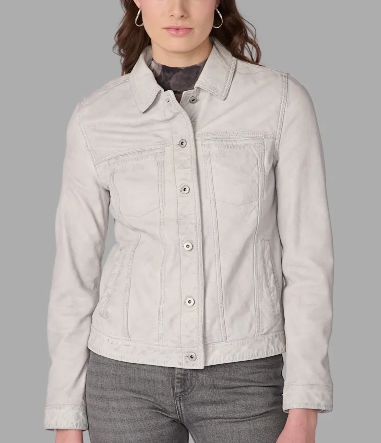 Addison Leather Denim Jacket in White, official Wilsons Leather product photo 2