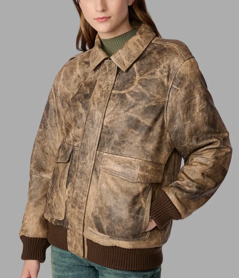 Cassidy Oversized Leather Bomber Jacket in Brown, official Wilsons Leather product photo 2