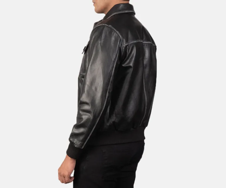 Aaron Black Leather Bomber Jacket — view 5
