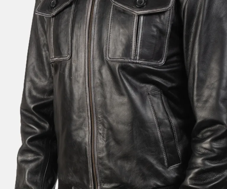 Aaron Black Leather Bomber Jacket — view 6