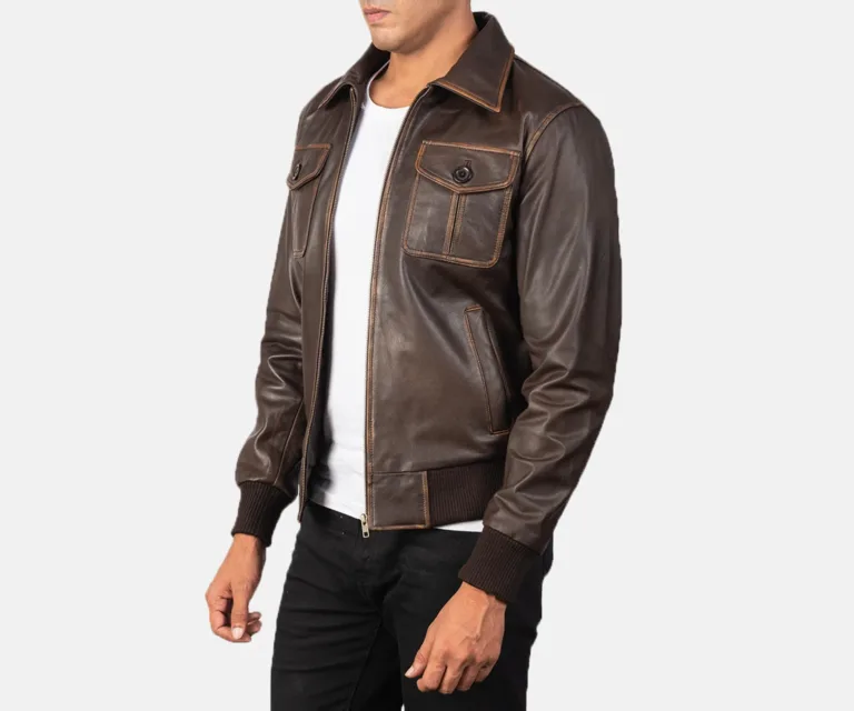 Aaron Brown Leather Bomber Jacket — view 2