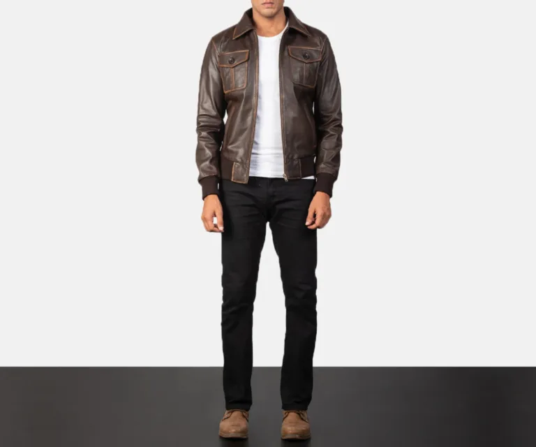 Aaron Brown Leather Bomber Jacket — view 3