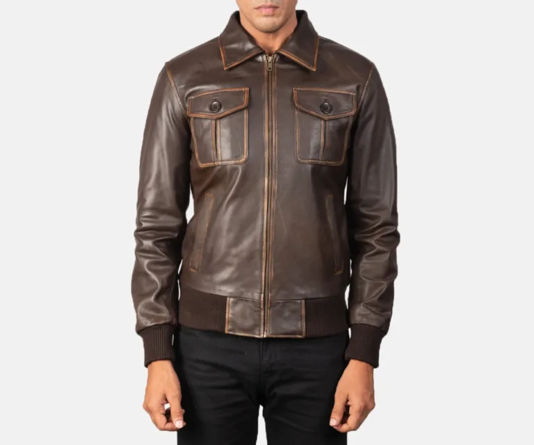 Aaron Brown Leather Bomber Jacket — view 4