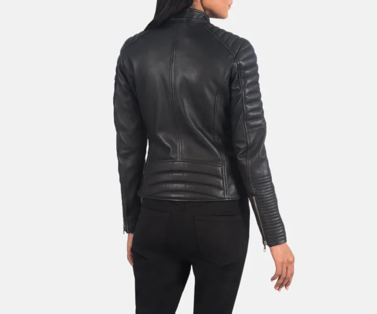 Adalyn Quilted Black Leather Biker Jacket Luxury Women's Biker Jacket — Macro Hardware & Leather Grain