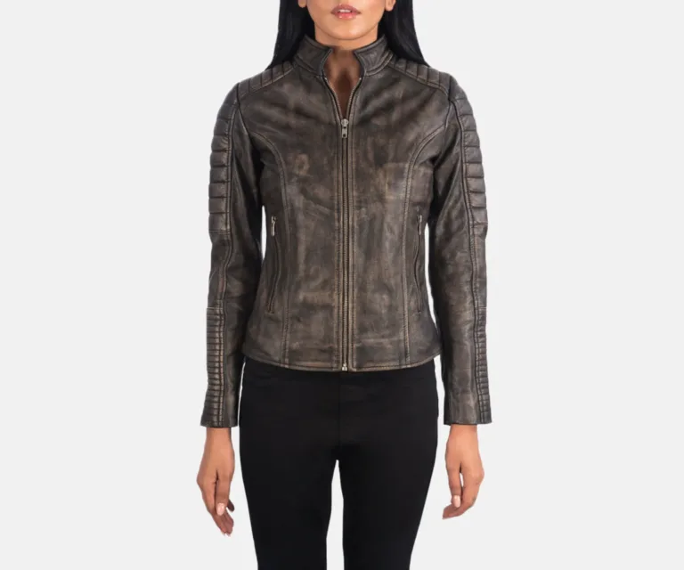 Adalyn Quilted Distressed Brown Leather Biker Jacket Luxury Women's Biker Jacket — Rear Profile & Tailored Seaming
