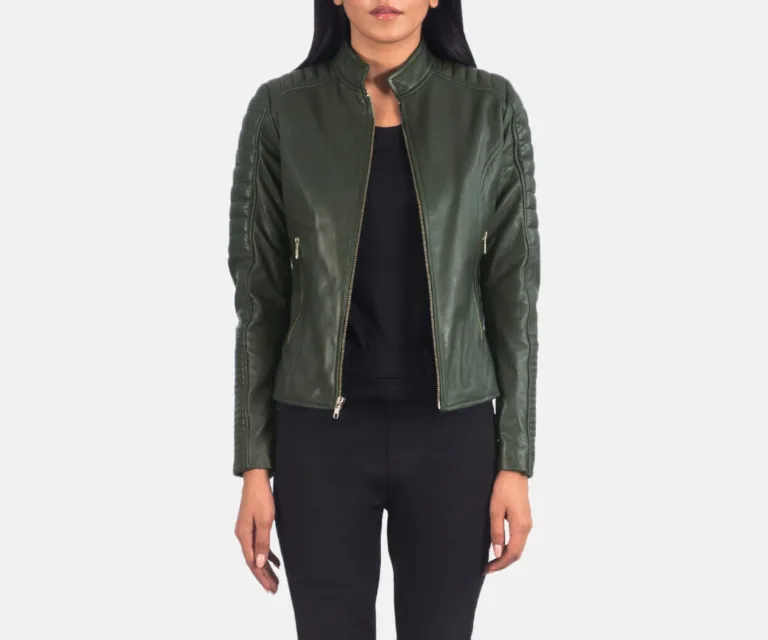 Adalyn Quilted Green Leather Biker Jacket Luxury Women's Biker Jacket — Front Silhouette Hero Presentation