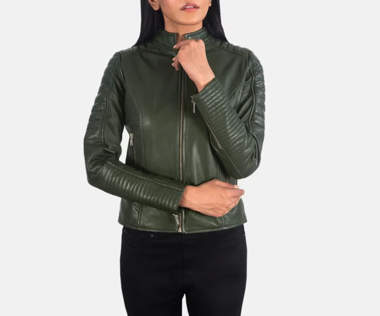 Adalyn Quilted Green Leather Biker Jacket Luxury Women's Biker Jacket — Full-Length Silhouette & Drape