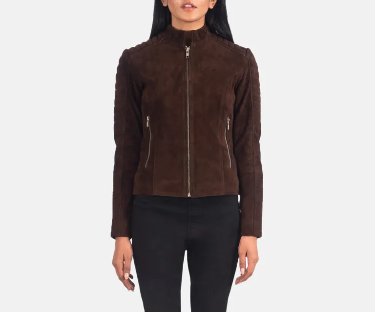 Adalyn Quilted Mocha Suede Biker Jacket Luxury Women's Biker Jacket — Front Silhouette Hero Presentation