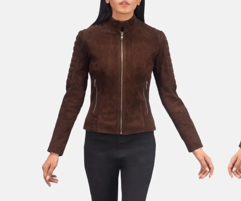 Adalyn Quilted Mocha Suede Biker Jacket Luxury Women's Biker Jacket — Full-Length Silhouette & Drape