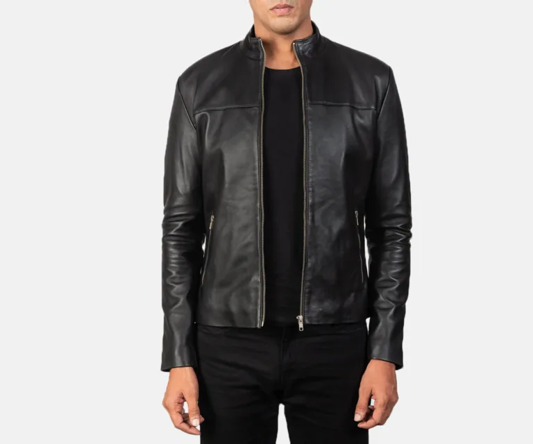 Adornica Black Leather Biker Jacket — Front Open Hero Presentation