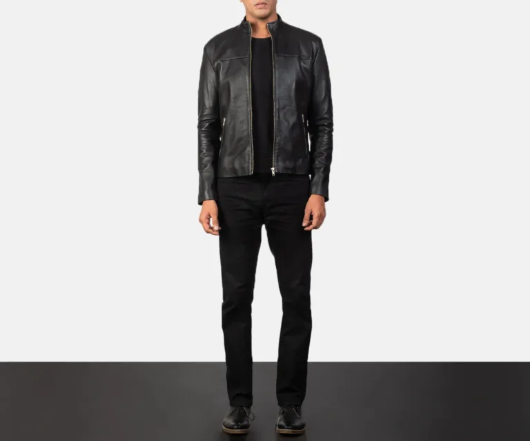 Adornica Black Leather Biker Jacket — Rear Back View & Tapered Waistband