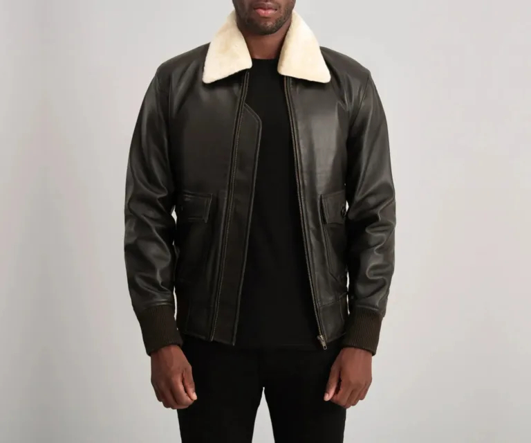 Airin G-1 Brown & Cream Leather Bomber Jacket — Front Open Hero Presentation