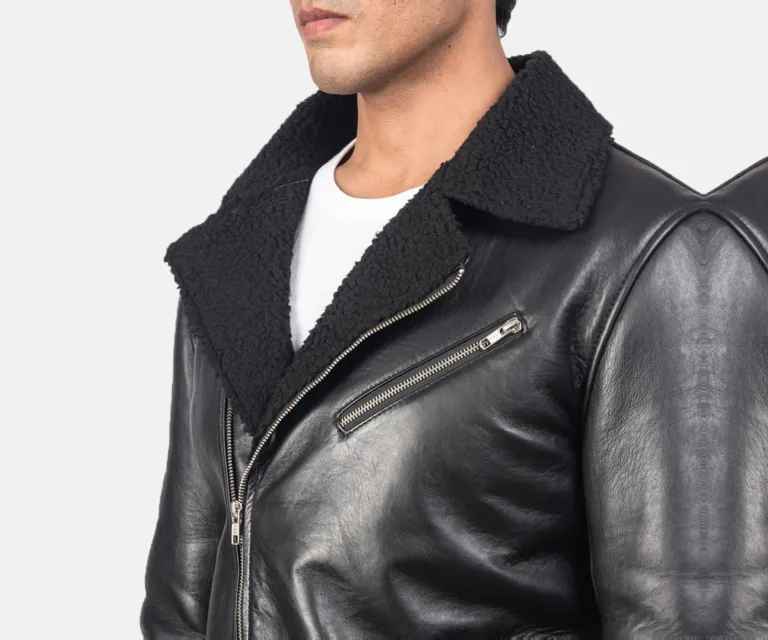 Alberto Shearling Black Leather Jacket — Full-Length Model Editorial Presentation